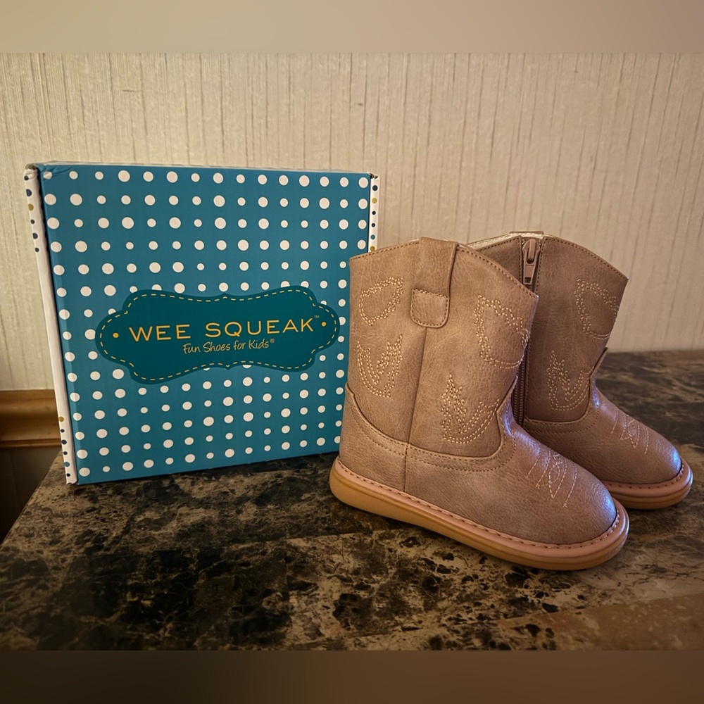 Wee Squeaks beige/ pink western boots